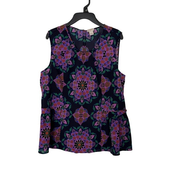 J Crew Geometric Medallion Print Flared Peplum Tank Top Blouse Navy - Picture 3 of 8